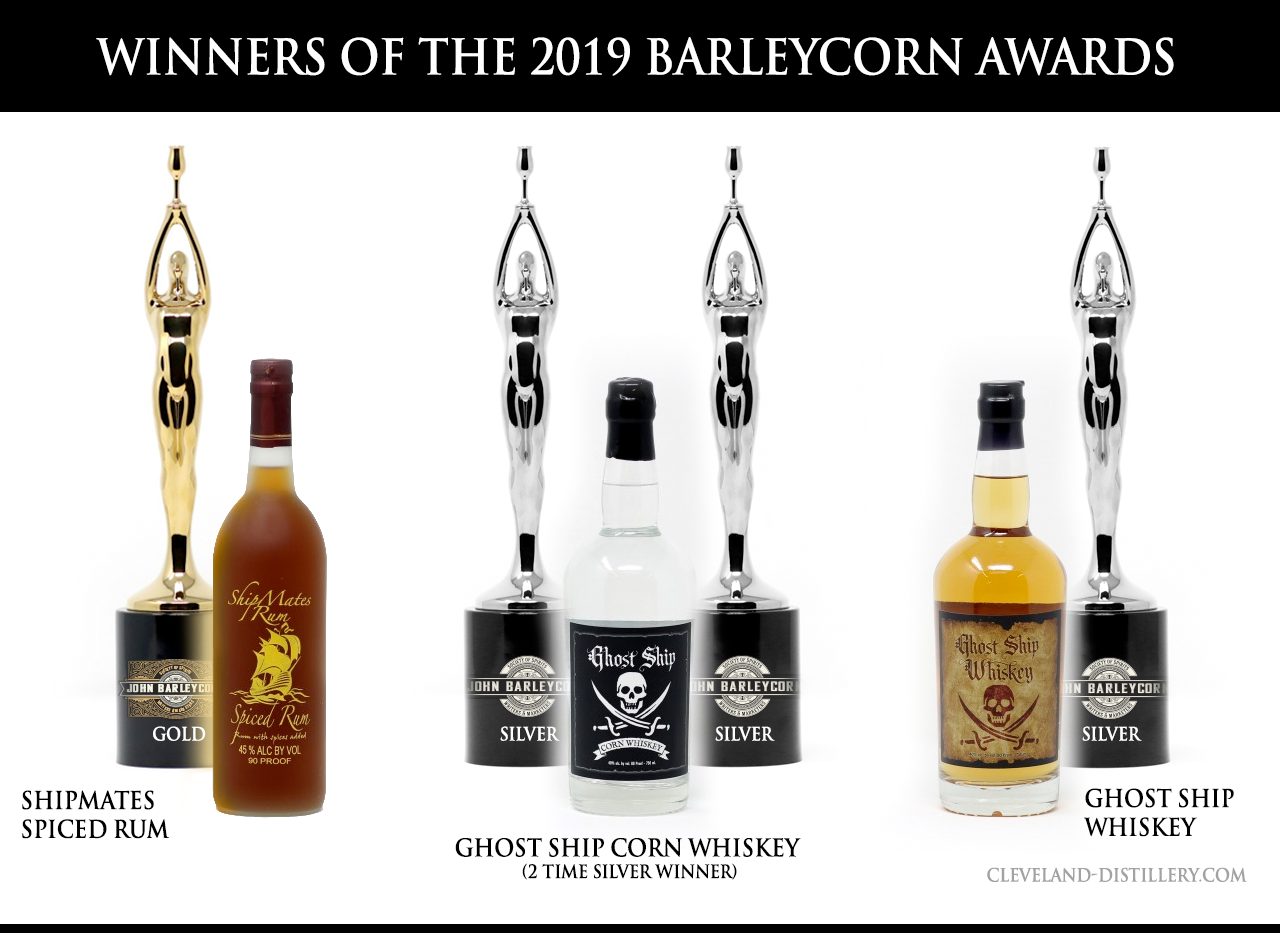 Ghost Ship Whiskey and Shipmates Spiced Rum - Gold and Silver Winners of the 2019 Barleycorn Awards