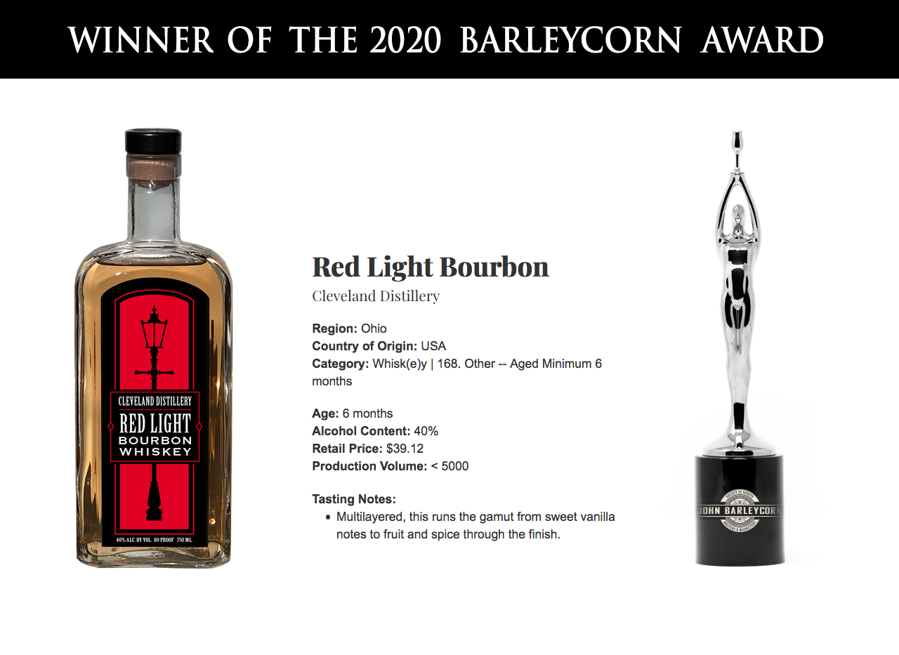 Red Light Bourbon - Silver Winner of the 2020 Barleycorn Award